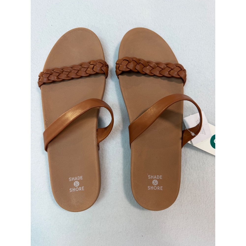 Shade & Shore Dani Braided Slide Sandals Cognac Brown Size 9 NWT